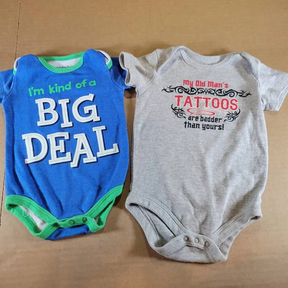15 Assorted Baby Bodysuits 0-6 Months - Graphic Prints & Stripes Mom, Tattoos,